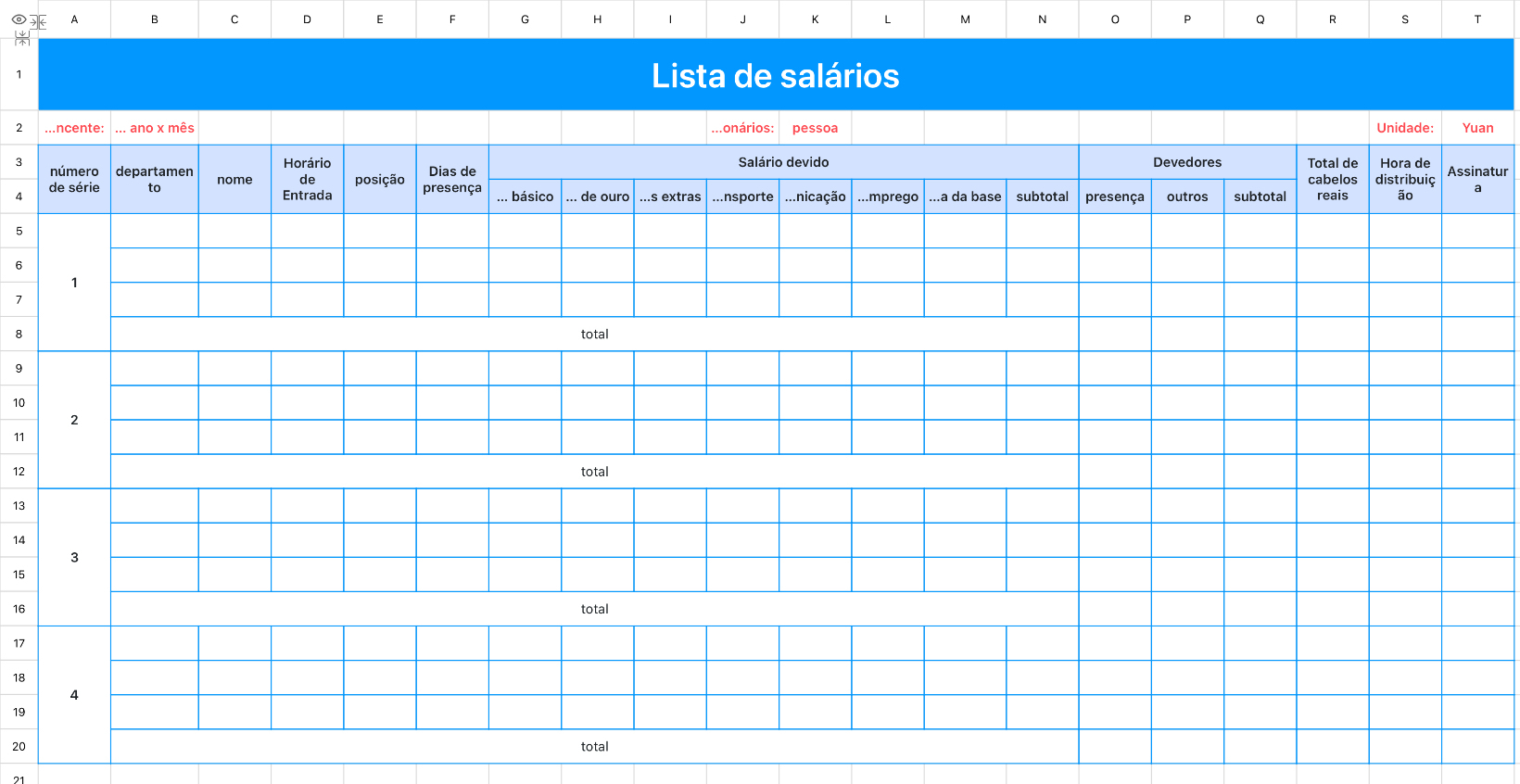 Tabela de salários 4